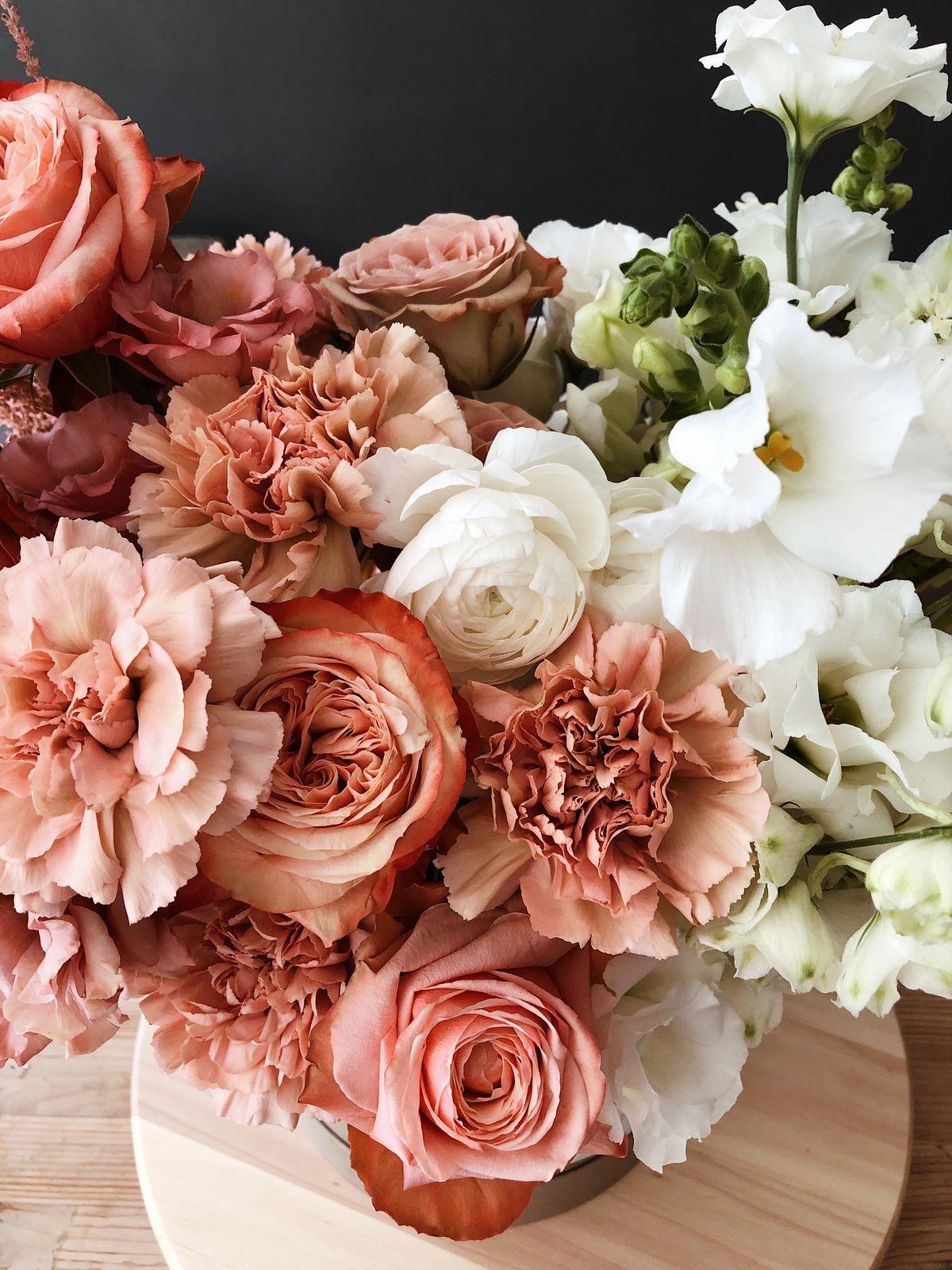 Dusty rose and peach florist arrangement