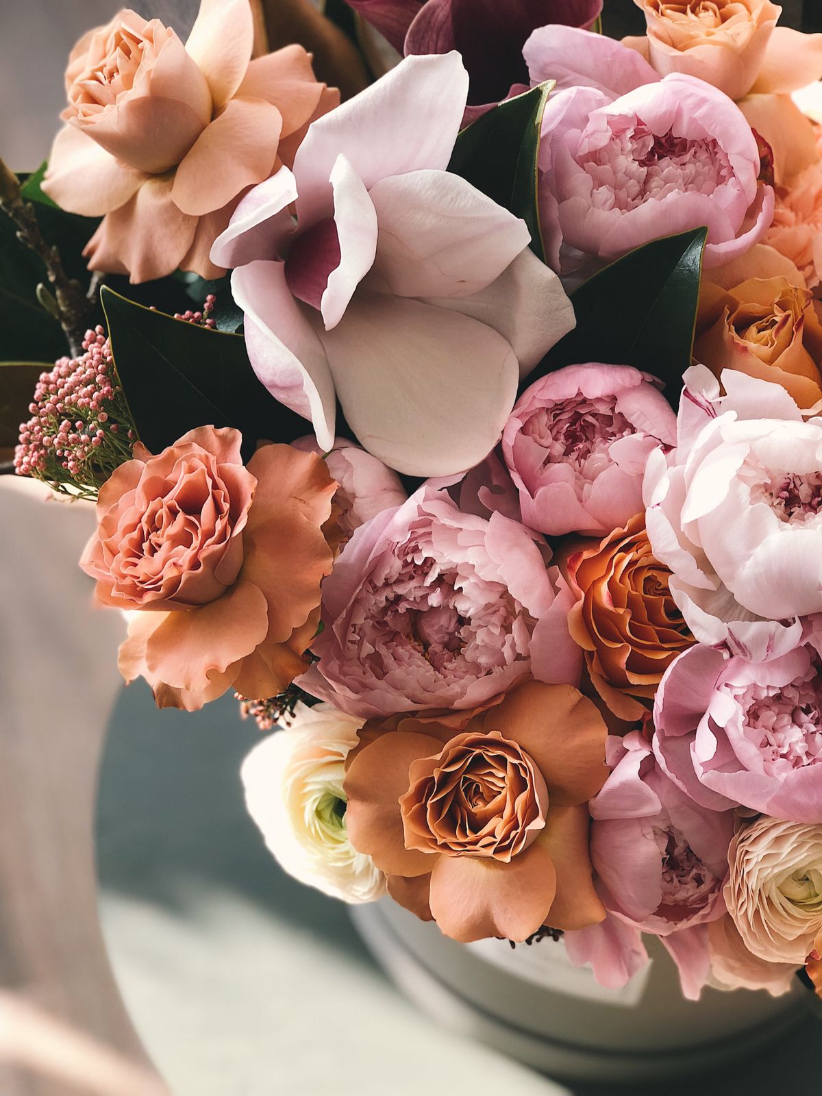 Peony and rose arrangement for events