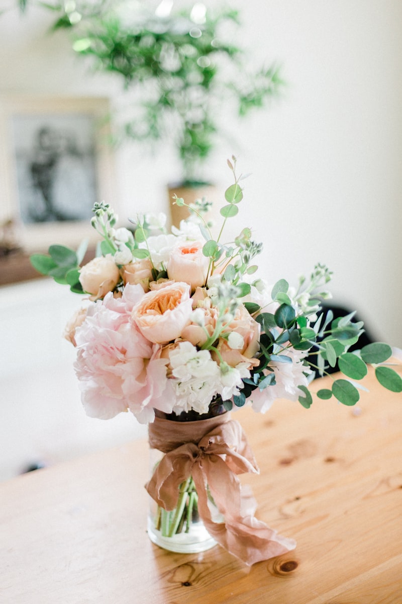 Soft rose bouquet in a glass vase